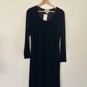 NWT Vintage Creazioni Effeci Maxi Velvet Dress Long Sleeve Scoop Black Pencil M